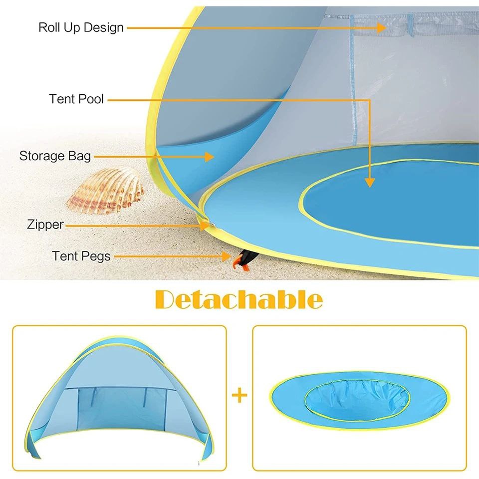 Tente de Plage Pop-Up Bébé Anti-UV UPF 50+ – Abri Solaire et Tente de Jeu Portable
