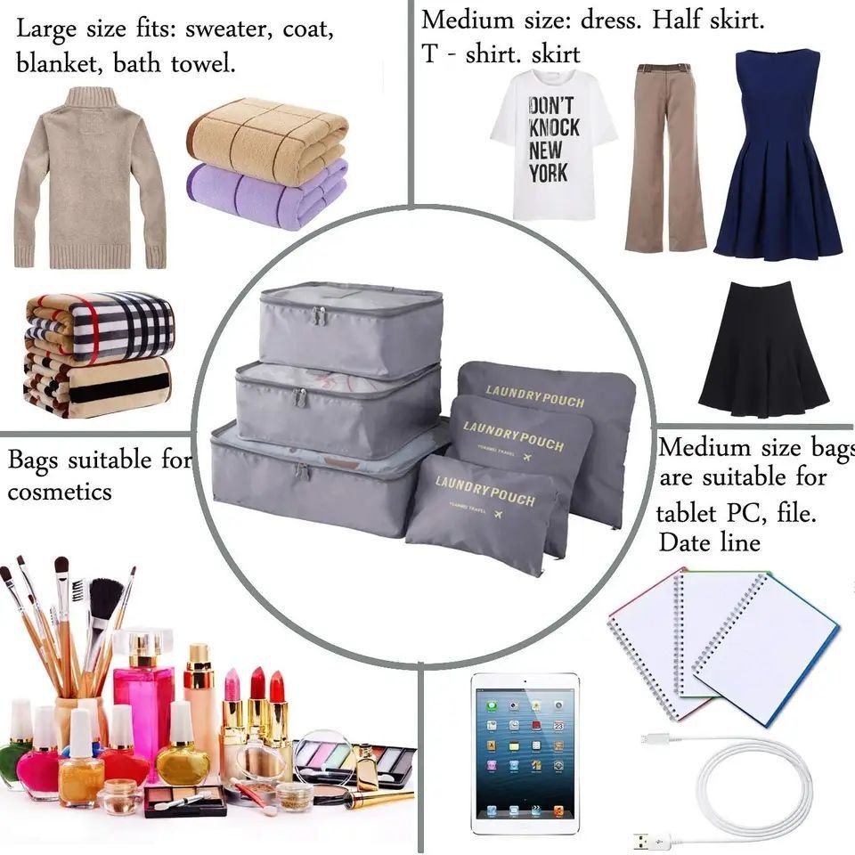 Set de 6 Organisateurs de Valise – Sacs de Rangement Voyage et Bagages