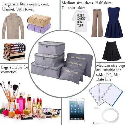 Set de 6 Organisateurs de Valise – Sacs de Rangement Voyage et Bagages
