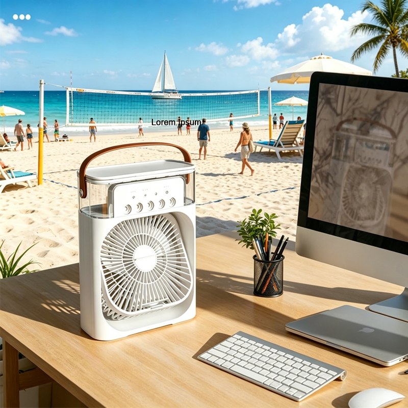 Mini Ventilateur Portable USB avec Réservoir à Glaçons – Ventilateur & Humidificateur 3 en 1