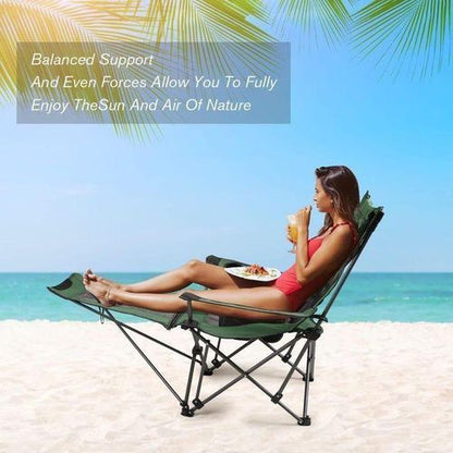 Chaise Pliante Camping avec Repose-Jambes, Porte-Gobelet et Poche de Rangement